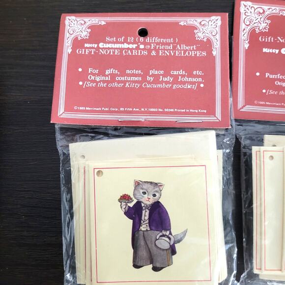 1980s Kitty Cucumber Friends Gift Note Cards Lot 36 w/ Envelopes 6 Designs Cats - Picture 2 of 11